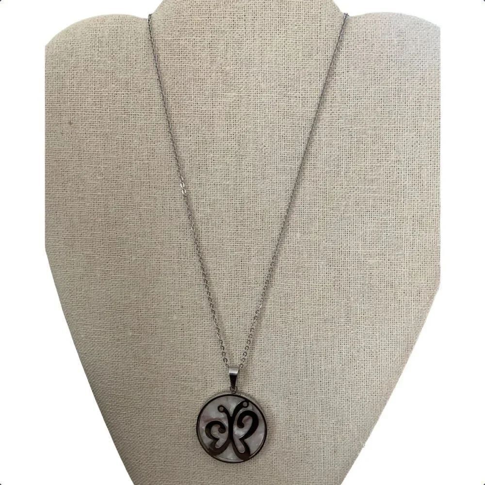 Butterfly circle pendant Stainless  Steel Necklace.